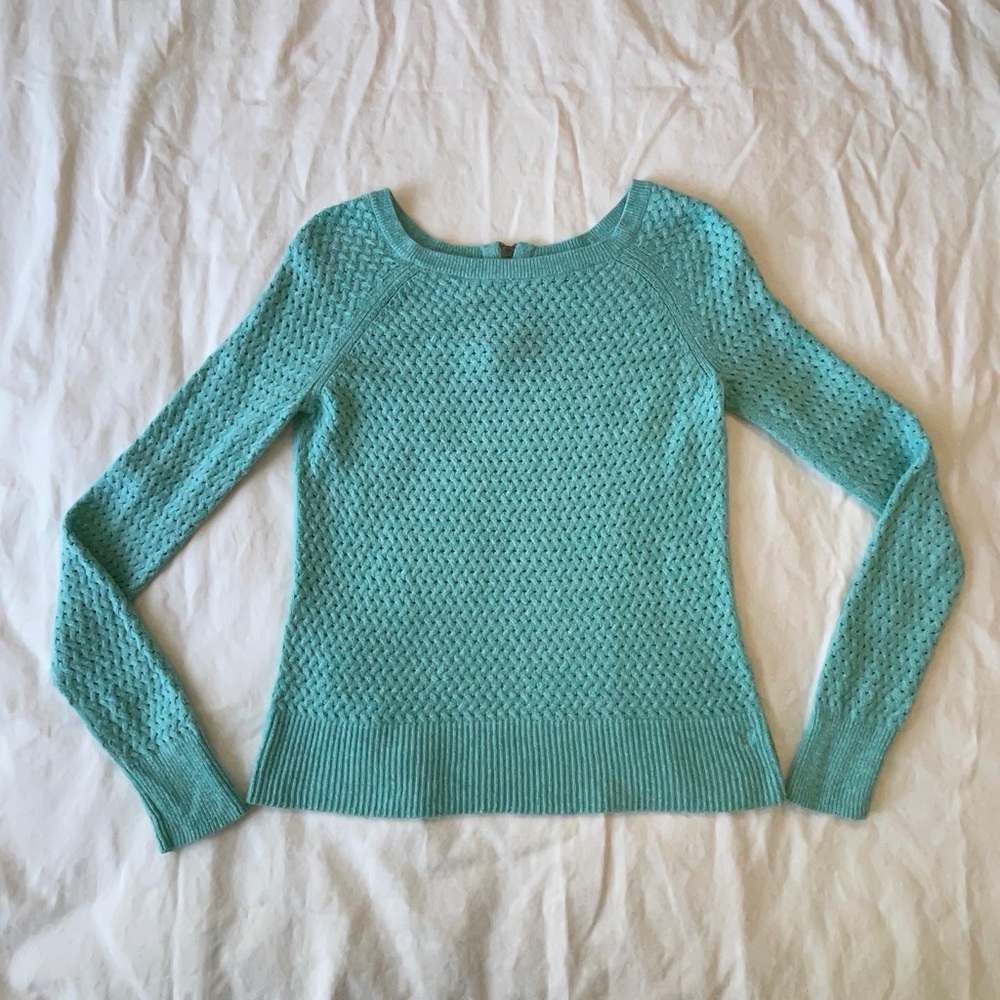 American Eagle Green and White Open Knit Sweater